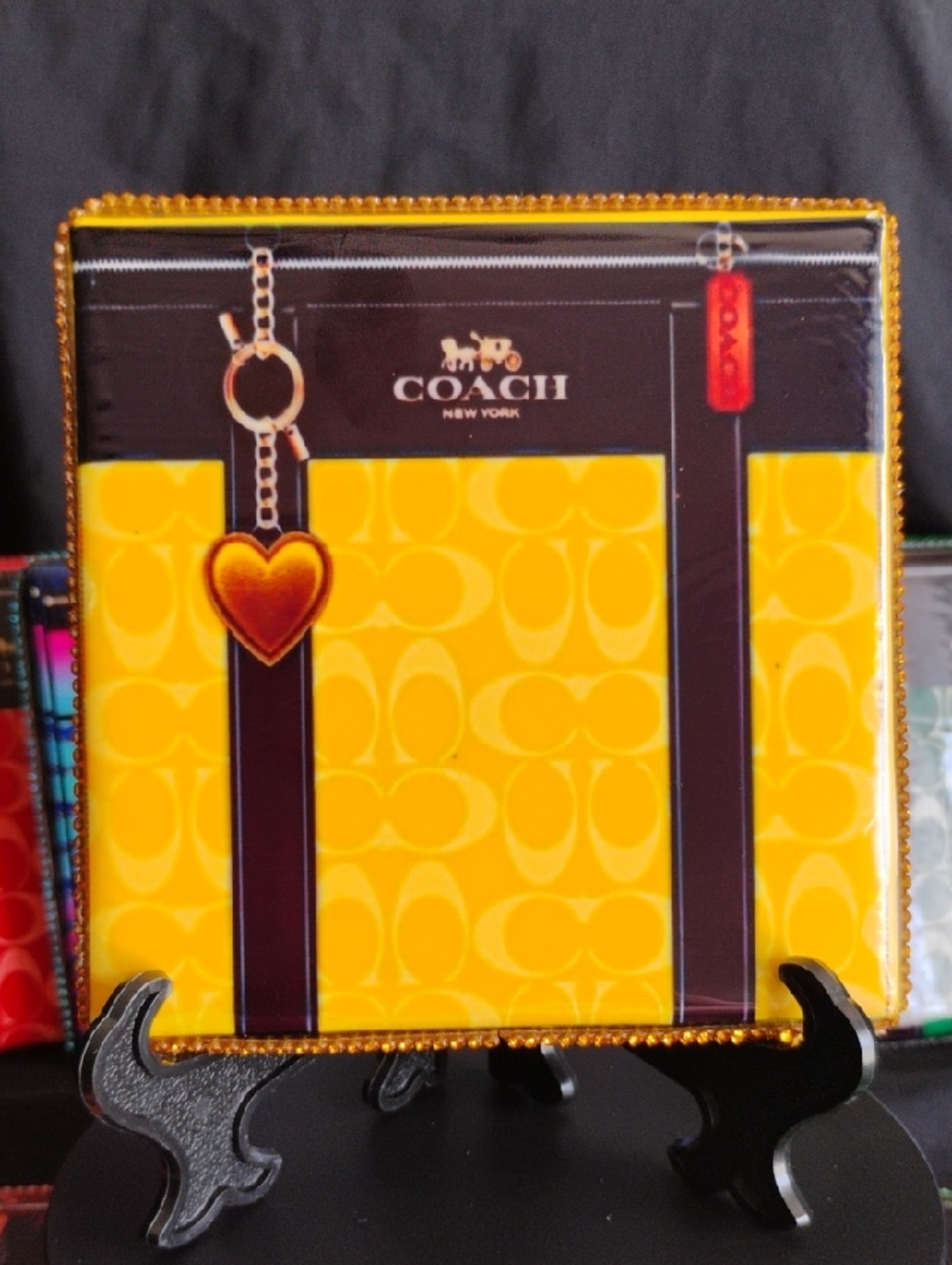 Coach Yellow Signature Coaster with Heart Charm